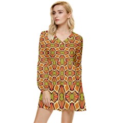 Geometry Shape Retro Trendy Symbol Tiered Long Sleeve Mini Dress by danenraven