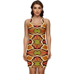 Geometry Shape Retro Trendy Symbol Sleeveless Wide Square Neckline Ruched Bodycon Dress by danenraven