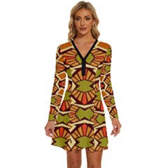 Geometry Shape Retro Trendy Symbol Long Sleeve Deep V Mini Dress  by danenraven