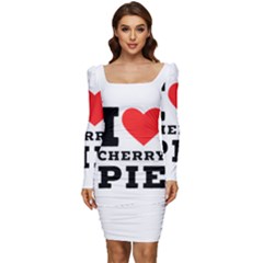 I Love Cherry Pie Women Long Sleeve Ruched Stretch Jersey Dress