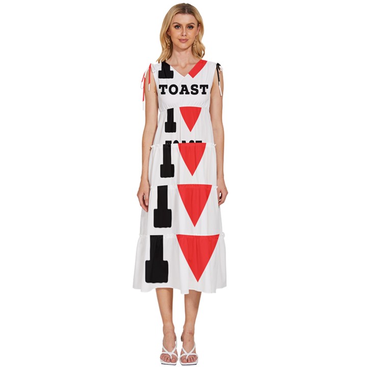 I love toast V-Neck Drawstring Shoulder Sleeveless Maxi Dress