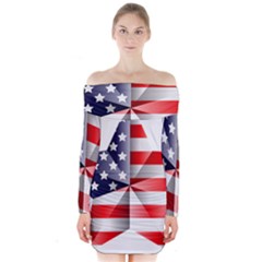 United States Of America Flag Of The United States Independence Day Long Sleeve Off Shoulder Dress by danenraven