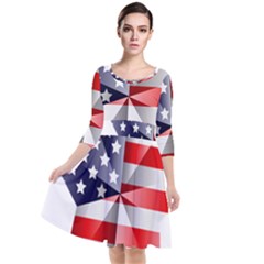 United States Of America Flag Of The United States Independence Day Quarter Sleeve Waist Band Dress by danenraven