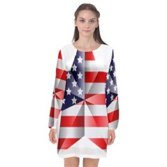 United States Of America Flag Of The United States Independence Day Long Sleeve Chiffon Shift Dress  by danenraven