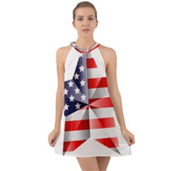 United States Of America Flag Of The United States Independence Day Halter Tie Back Chiffon Dress by danenraven