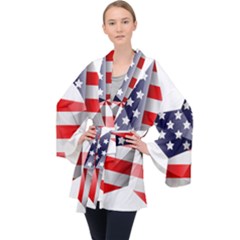 United States Of America Flag Of The United States Independence Day Long Sleeve Velvet Kimono  by danenraven