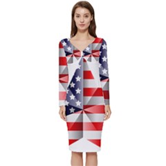 United States Of America Flag Of The United States Independence Day Long Sleeve V-neck Bodycon Dress  by danenraven