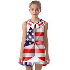 United States Of America Flag Of The United States Independence Day Kids  Pilgrim Collar Ruffle Hem Dress by danenraven