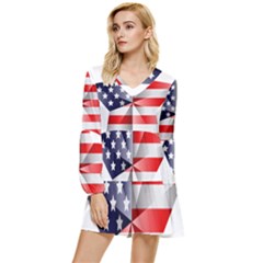 United States Of America Flag Of The United States Independence Day Tiered Long Sleeve Mini Dress by danenraven