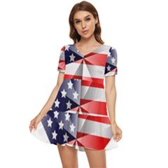 United States Of America Flag Of The United States Independence Day Tiered Short Sleeve Babydoll Dress by danenraven