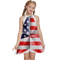 United States Of America Flag Of The United States Independence Day Kids  Halter Collar Waist Tie Chiffon Dress by danenraven