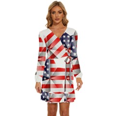 United States Of America Flag Of The United States Independence Day Long Sleeve Waist Tie Ruffle Velvet Dress by danenraven