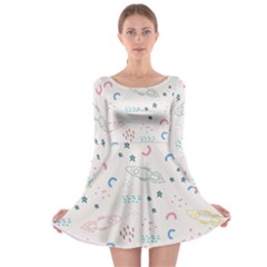 Spaceship Pattern Star Long Sleeve Skater Dress by danenraven