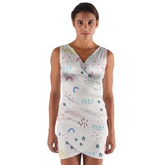 Spaceship Pattern Star Wrap Front Bodycon Dress by danenraven