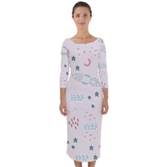 Spaceship Pattern Star Quarter Sleeve Midi Bodycon Dress by danenraven