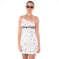 Spaceship Pattern Star One Shoulder Ring Trim Bodycon Dress by danenraven