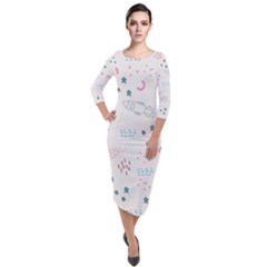 Spaceship Pattern Star Quarter Sleeve Midi Velour Bodycon Dress by danenraven