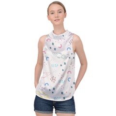 Spaceship Pattern Star High Neck Satin Top by danenraven