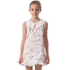 Spaceship Pattern Star Kids  Pilgrim Collar Ruffle Hem Dress by danenraven