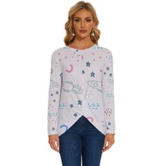 Spaceship Pattern Star Long Sleeve Crew Neck Pullover Top by danenraven