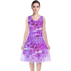 Dahlia Blossom Bloom Dahlias Fall V-neck Midi Sleeveless Dress  by danenraven