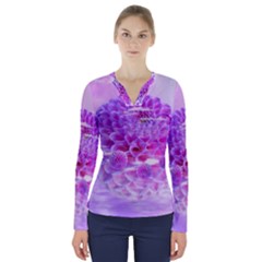 Dahlia Blossom Bloom Dahlias Fall V-neck Long Sleeve Top by danenraven