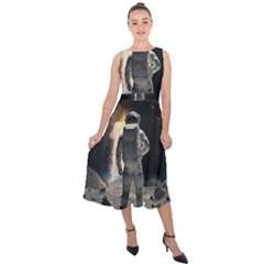 Astronaut Space Walk Midi Tie-back Chiffon Dress by danenraven