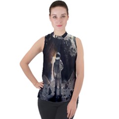 Astronaut Space Walk Mock Neck Chiffon Sleeveless Top by danenraven