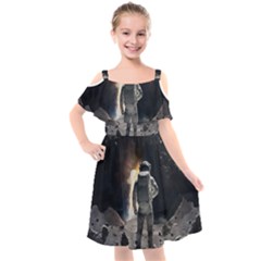 Astronaut Space Walk Kids  Cut Out Shoulders Chiffon Dress by danenraven