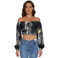 Astronaut Space Walk Long Sleeve Crinkled Weave Crop Top by danenraven