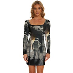 Astronaut Space Walk Long Sleeve Square Neck Bodycon Velvet Dress by danenraven