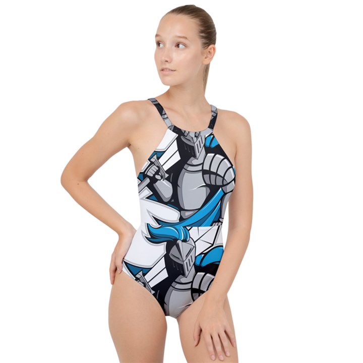 Sword Knight Fictional Character Legionary Warrior High Neck One Piece Swimsuit