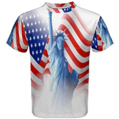 Statue Of Liberty And Usa Flag Art Men s Cotton Tee by danenraven