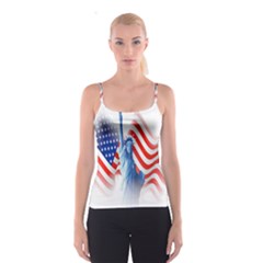 Statue Of Liberty And Usa Flag Art Spaghetti Strap Top by danenraven