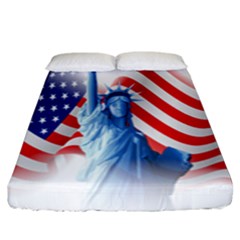 Statue Of Liberty And Usa Flag Art Fitted Sheet (king Size) by danenraven