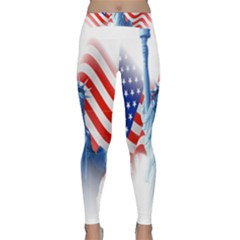 Statue Of Liberty And Usa Flag Art Classic Yoga Leggings by danenraven