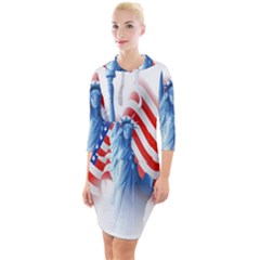 Statue Of Liberty And Usa Flag Art Quarter Sleeve Hood Bodycon Dress by danenraven