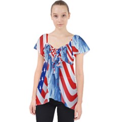 Statue Of Liberty And Usa Flag Art Lace Front Dolly Top by danenraven