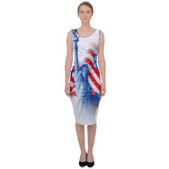 Statue Of Liberty And Usa Flag Art Sleeveless Pencil Dress by danenraven