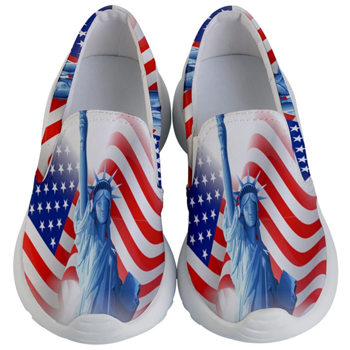 Statue Of Liberty And Usa Flag Art Kids Lightweight Slip Ons