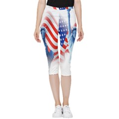 Statue Of Liberty And Usa Flag Art Inside Out Lightweight Velour Capri Leggings  by danenraven