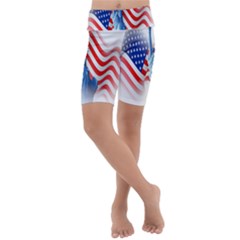 Statue Of Liberty And Usa Flag Art Kids  Lightweight Velour Cropped Yoga Leggings by danenraven