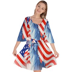 Statue Of Liberty And Usa Flag Art Velour Kimono Dress by danenraven