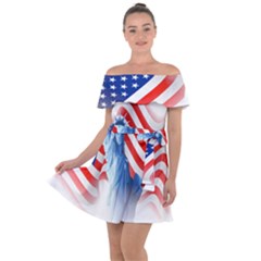 Statue Of Liberty And Usa Flag Art Off Shoulder Velour Dress by danenraven