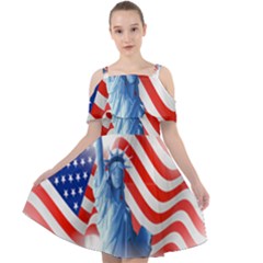 Statue Of Liberty And Usa Flag Art Cut Out Shoulders Chiffon Dress by danenraven