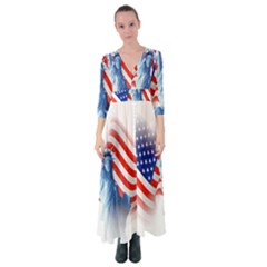 Statue Of Liberty And Usa Flag Art Button Up Maxi Dress by danenraven