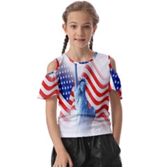 Statue Of Liberty And Usa Flag Art Kids  Butterfly Cutout Tee by danenraven