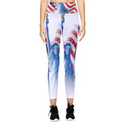 Statue Of Liberty And Usa Flag Art Pocket Leggings  by danenraven