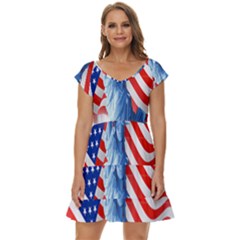 Statue Of Liberty And Usa Flag Art Short Sleeve Tiered Mini Dress by danenraven