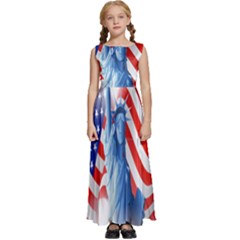 Statue Of Liberty And Usa Flag Art Kids  Satin Sleeveless Maxi Dress by danenraven